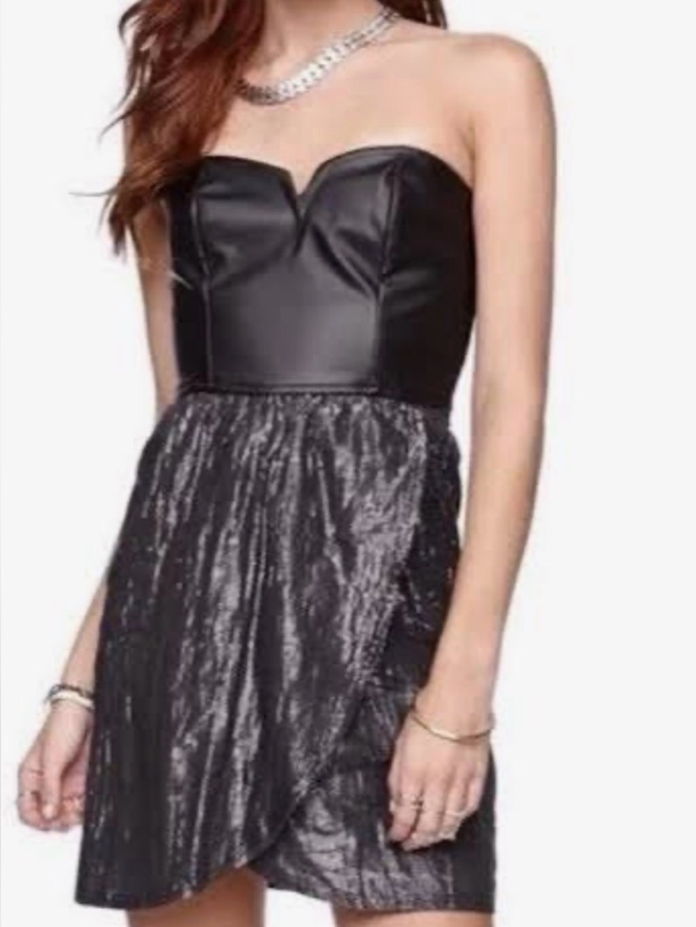 Hurley Black Strapless Mixed-Material Dress